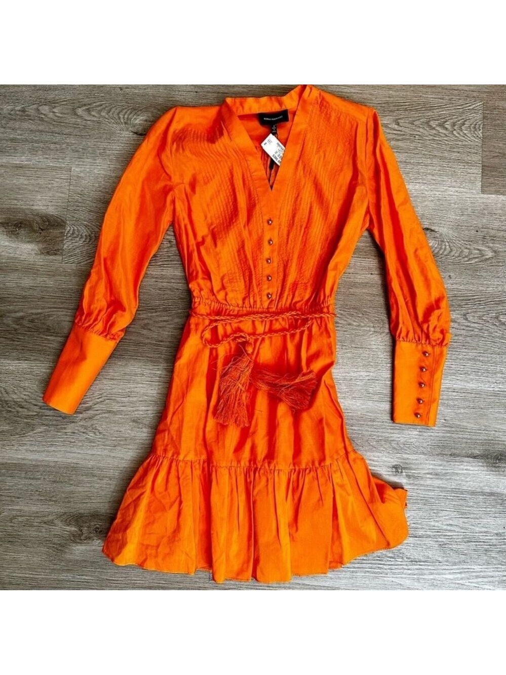 Robert Rodriguez Orange Silk Ling Sleeve Dress With Belt Size 2 NWT - Picture 2 of 13